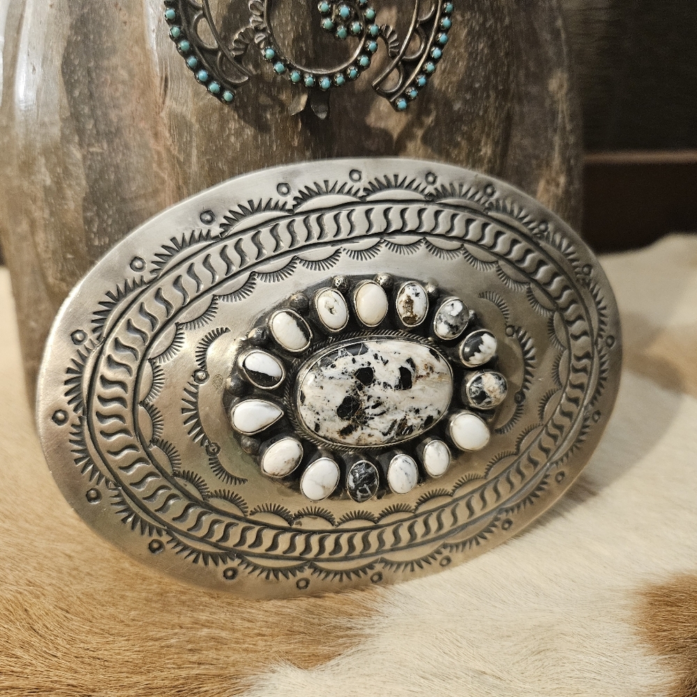 Sterling Silver and White Buffalo Belt Buckle